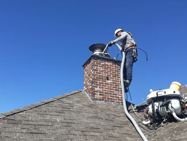 Dedicated Stoneham Chimney Sweep team member cleaning a chimney in Stoneham, MA