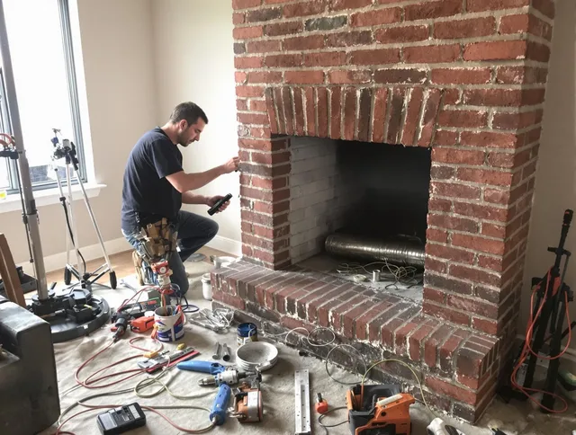 Stoneham Chimney Sweep specialist finalizing chimney liner service in Stoneham, MA