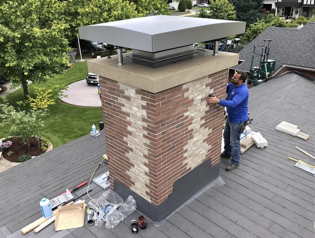 Stoneham Chimney Sweep team working on a custom chimney remodel in Stoneham, MA