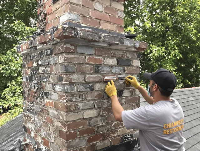 In-progress chimney restoration by Stoneham Chimney Sweep in Stoneham, MA